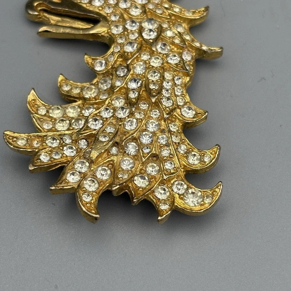 RARE Cadoro Brooch Griffin Winged Lion Rhinestone Heraldic 24K Gold Plate